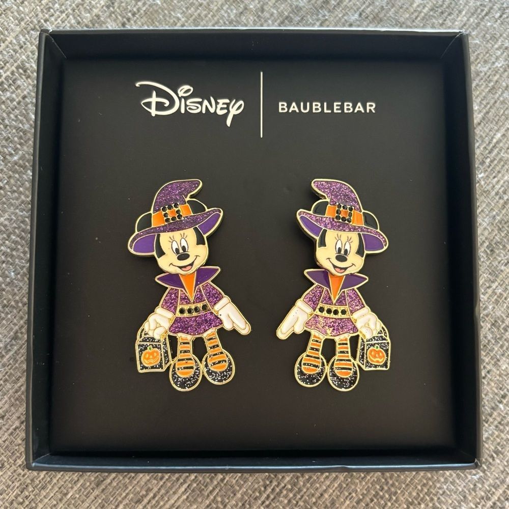 Halloween Minnie Mouse Disney Baublebar Dangle Earrings New With Box Colorful